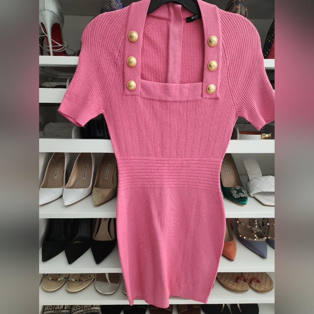 Balmain pink button dress size 36